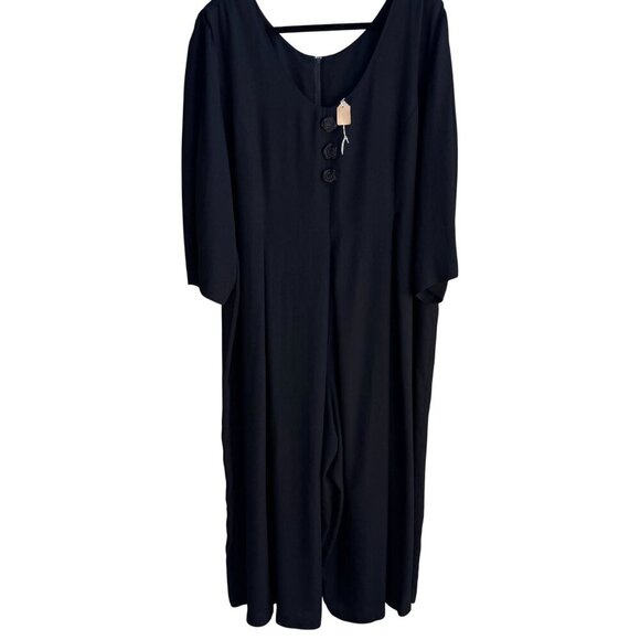 Jeffrey & Dara Pants - Jeffrey & Dara Vintage Black Rose Button Scoop Neck Wide Leg Jumpsuit New 20